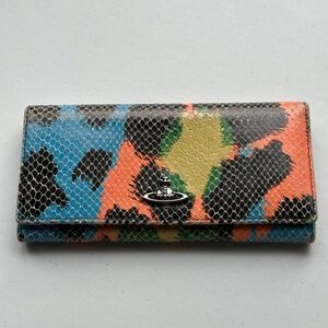 Vivienne Westwood Skinny EXOTIC EMBOSSED LEATHER BI FOLD WALLET COLORFUL TONE